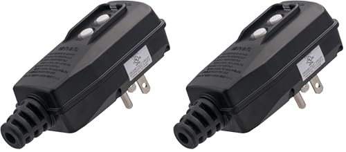 ELEGRP G1215PM G20PMSR Patented Auto-Monitoring GFCI Replacement Plug Assembly, Manual Reset 15 Amp Grounded 3 Wires 3-Prongs for Power Tools, Lawn Equipment etc, UL Listed, 2 Pack, Black