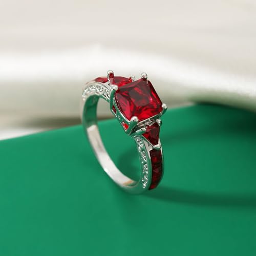 925 Sterling Silver Princess Cut Simulated Ruby Ring for Women - Stackable Engagement Wedding Band, Anniversary Promise Jewelry Gift3