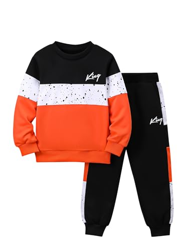 2 Pcs Kids Boys Hooded Sweatshirt Pants Set Hoodie Sweatsuit Fall Winter Spring Outfits for 4-14 Years