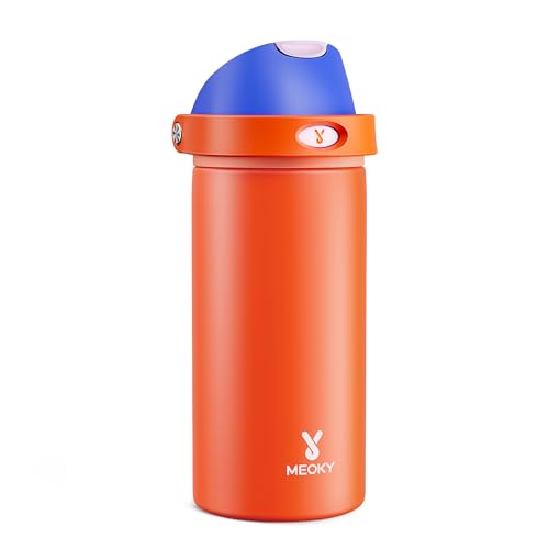 Image of 18 oz Insulated Water Bottle for Kids: Meoky Metal Water Bottle with 2-in-1 Straw and Spout Lid - Leak Proof, Cold for 24 Hours, BPA-Free for Boys School Sports, Blue Citrus