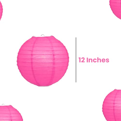 Image of Wanna Party 12 inch Fushia Round Paper Lanterns Decorative Hanging Chinese Japanese Paper Lanterns Lamp for Birthday Halloween Wedding Baby Bridal Shower Fall Home Decor Party Decoration