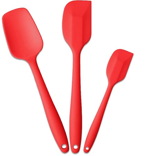 V-Kitpater Spatola Silicone Cucina, Leccapentole Silicone, Resistente al Calore Spatola di Gomma Raschietto Antiaderente, Utensili da Cucina per Cuocere e Cucinare, 3 Pezzi, Rosso