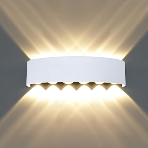 Dopastore Applique da Parete LED 36W Luce Effetto Up&Down Lampada da muro a Doppia Emissione Luminosa Bianco Nero IP65 Per Esterni e Interni (Luce naturale 4000K, Bianco)