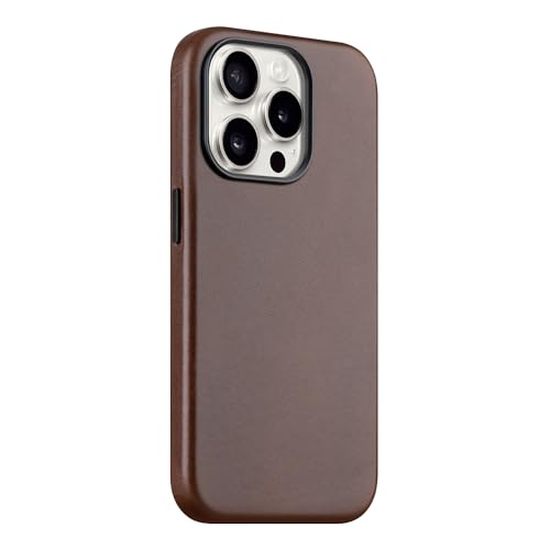 maogoam Echt Leder Hülle für iPhone 13 Pro Kompatibel mit MagSafe Eleganter Stil Dunkelbraun Vollnarbenleder Handyhülle