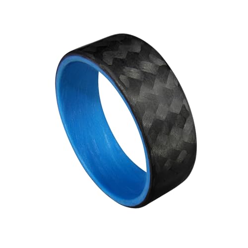 Handmade Ring Band - Men's or Women's Carbon Fiber Twill Ring with Blue Interior, Matte or High Gloss Finish, Flat Black Band, Durable, Waterproof, Sizes 4-16, Custom Band Widths3