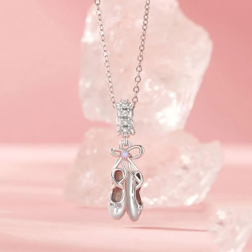 Image of Ballet Charm 925 Sterling Silver Dancer Shoes Anniversary Heart Pendant Family Birthstone Mom Dangle for Pandora Charm Bracelet