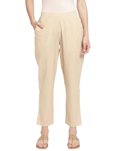 Image of Women's White Cotton Straight Fit Trouser | Ankle Length Casual Pants for Women | Mid Rise Comfortable Stretchable Bottom Wear with Pocket