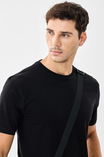 Image of SNITCH Men Slim Fit Cotton Lycra T-Shirt | Minimalist Pullover Short Sleeve Crew Neck Styling | Breathable Stretchable Soft Texture Casual Everyday Wear Plain Tee