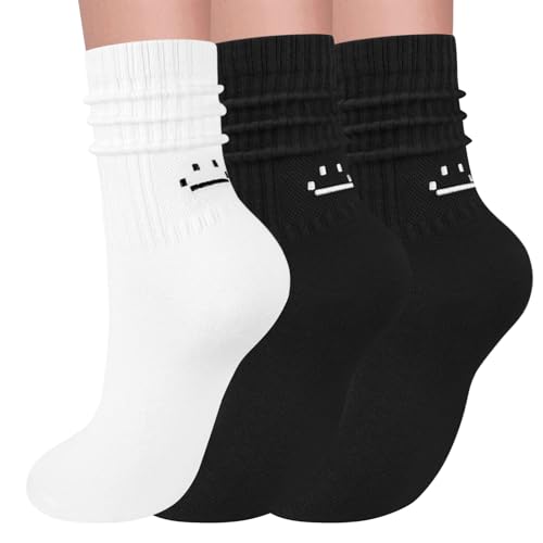 Image of 3 Pairs Slouch Socks for Women Soft Mid Calf Rib Scrunch Crew Tube Socks