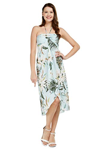Image of Women's Hawaiian Luau Halter Dress in Signature Prints | Sleeveless halter dress, high-low hem; Hawaiian floral print; soft rayon, machine washable; luau, beach, cruise, party