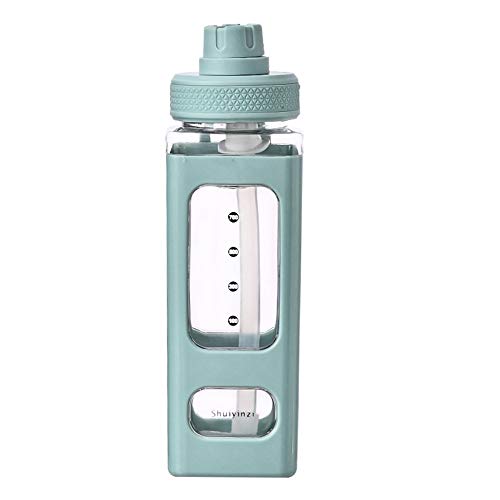 Sports Water Bottle, VEEKI Creative Portable Insulatied Plastic Double Layer Casual Cup with Silicone Straw, BPA Free Leak Proof Water Cup, Ideal Gift for Fitness or Sports & Outdoors (Green)