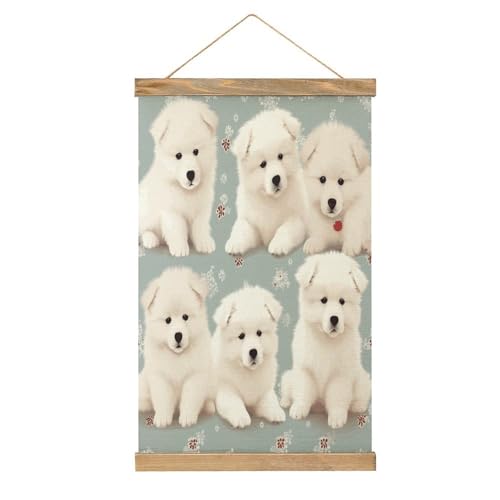 Pintura de pergamino de perros blancos con decoración vintage para casa