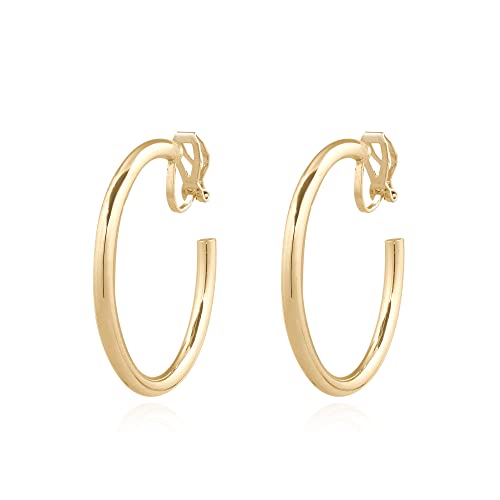 YOQUCOL 14K Gold Plated Big Clip On Hoop Earrings Non Pierced Ears Hoops for Women (40MM)