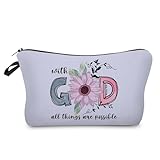 Livel lhood Bible Quotes Makeup Bag Small Organizer Zipper Pouch With God All Things Are Possible Cosmetic Bag Christian Present for Women Friends