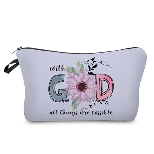 Livel lhood Bible Quotes Makeup Bag Small Organizer Zipper Pouch With God All Things Are Possible Cosmetic Bag Christian Present for Women Friends