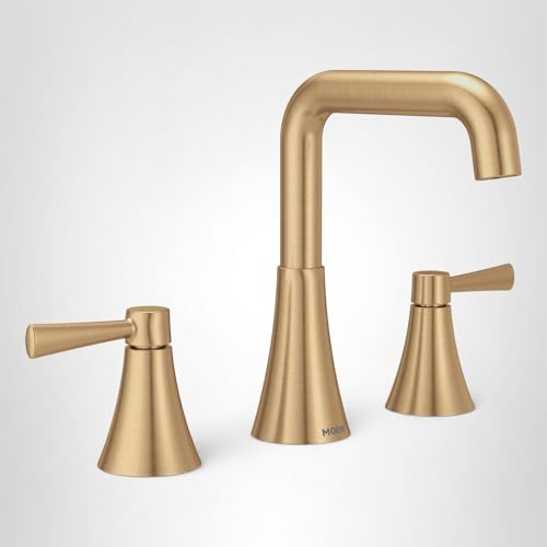 Moen Ronan Bronzed Gold Two-Handle Widespread Modern Double Bend Bathroom Faucet, Valve Included, 84026BZG thumbnail 10