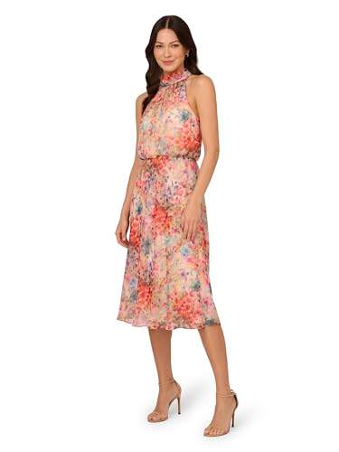 Adrianna Papell Women's Halter Tie Blouson Midi Dress