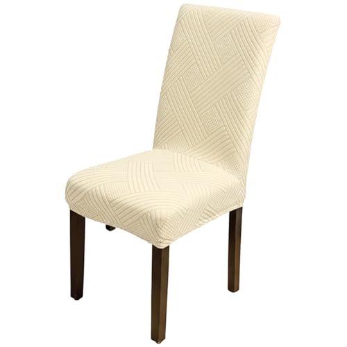 Image of House of Quirk Elegant Jacquard Chair Cover - 220 GSM Stretch Fabric, Universal Fit, Washable Short Dining Seat Protector Slipcover (Beige, Pack of 1)