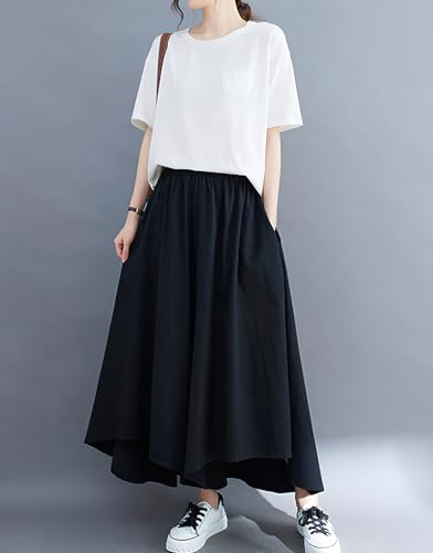 chouyatou Women's Summer Casual High Low Culottes Flowy Pants High Waist Wide Leg Capri Palazzo Trousers4