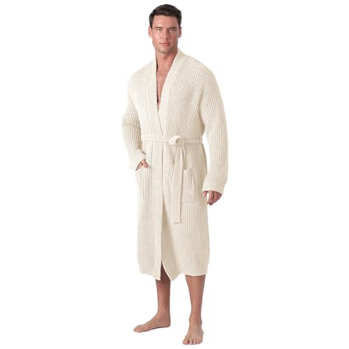 bearberry Cozy Robe Lightweight Soft Plush Robe Hoodless Sleepwear Nightgown with Pockets for Men