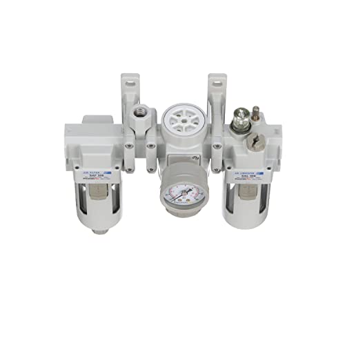 PneumaticPlus SAU300A-N03G - Dual Air System 3/8" NPT - Compressed Air Filter, Pressure Regulator & Lubricator w/Additional Free Air Port 1/4" NPT - Manual Drain, Poly Bowl