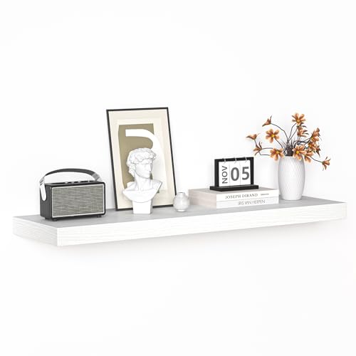 Floating Shelves - 10.3 Inch Deep Wall Shelf for Decor & Storage - Wall Mounted Display Shelving with Invisible Heavy-Duty Metal Bracket - 36" W x 10.3" D x 1.8" H - Set of 1 - Rustic White