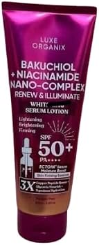 Luxe Organix Bakuchiol Niacinamide Nano-Complex Serum Lotion, SPF 50+, White, 3X Renew and Illuminate 200ml
