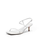 DREAM PAIRS Sandales Femme Talon Kitten Escarpins Femme Bout Carré Brides Croisées Bride Cheville Chaussures Ouvertes Talon Été Soirée Mariage Sortie Ville Vacances,Size 43,Blanc,SDHS25002W
