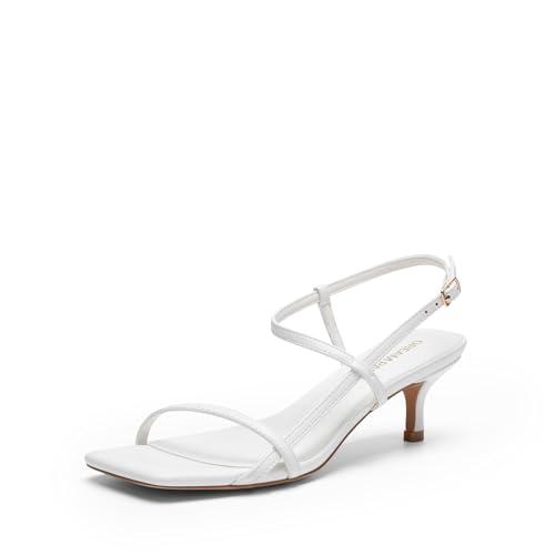 DREAM PAIRS Women's Low Kitten Heels Square Open Toe Ankle Strap Party Wedding Dressy Sandals Shoes 6 White