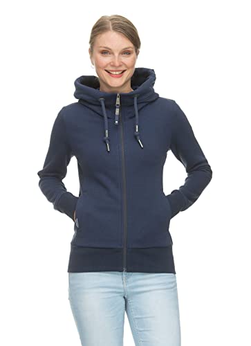 Ragwear EMER Damen Frauen Kapuzenjacke,Zip Hoodie,Sweatjacke,Stehkragen,Seitentaschen,Blau,XS