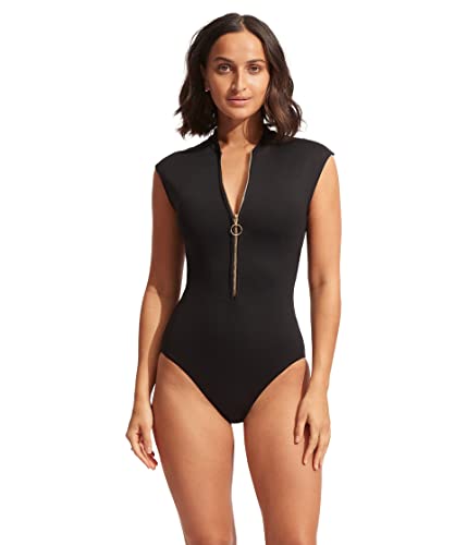 Maillot de bain une pièce Seafolly noir avec fermeture éclair frontale