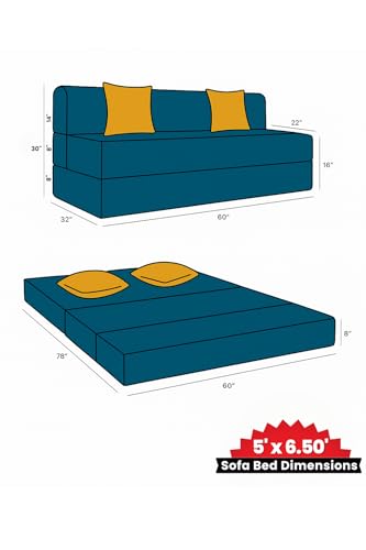 Image of CELLBELL Comfy Sofa Cum Bed 5x6.5 Feet | Foldable Dual Use Couch Bed with Soft Cushions, Washable Fabric Cover & Sturdy Frame | Space Saving Modern Design for Living Room, Bedroom & Guest Use (Teal)