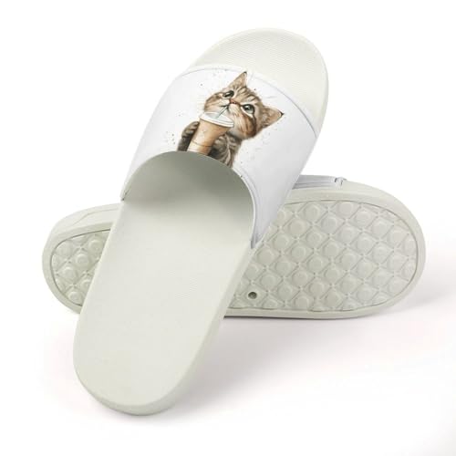 Cute Cat Drinking Tea Funny House Sandals Non Slip Shower Slippers Quick Drying Bathroom Shoes for Women Men4