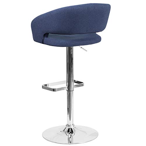 Flash Furniture Erik Comfortable & Stylish Contemporary Barstool With Rounded Mid-Back And Foot Rest, Adjustable Height - Blue Fabric With Chrome Base #TOP4