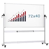 VIZ-PRO Double-Sided Magnetic Mobile Whiteboard,72 x 40 Inches Aluminium Frame and Stand