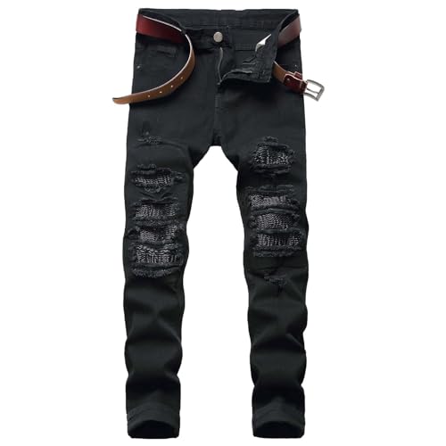 Mens Jeans Stylish Washed Distressed Ripped Denim Pants Utility Work Slim Tapered Jean Vintage 80s Outfits Streetwear