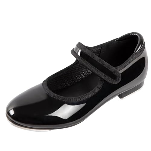 Asyusyu Tap Shoes Girls Easy Strap Black Tap Dance Shoes for Kids/Toddler-9 UK