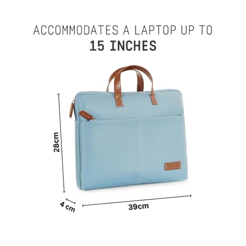 Image of Giordano Unisex 15 Inch Laptop Sleeve PU Bag for Professionals | Premium Leatherette | Water-Resistant & Padded Slim-Fit with Trolley Strap for Men & Women