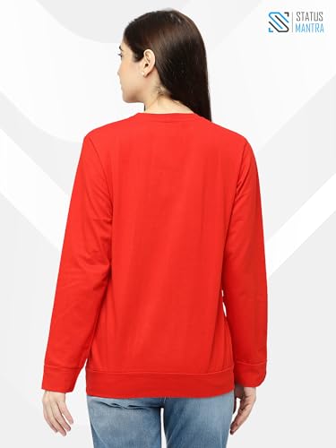Image of STATUS MANTRA Women's Cotton Round Neck Regular Fit Sweatshirt | Full Sleeves and Smile Printed | Comfort Colour T-Shirt | Available in Multicolor & Size Small to 2XL