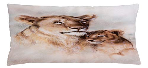 Lunarable Savannah Throw Pillow Cushion Cover, Tiger Mother and Her Lion Motherly Nature Love Theme Feline Pastel Color Print, Decorative Square Accent Pillow Case, 36