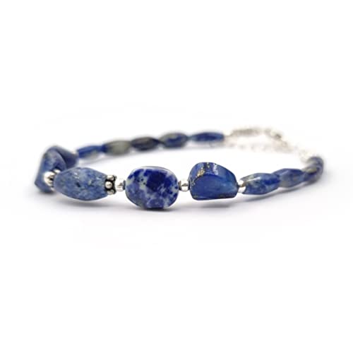 Blue Lapis Lazuli Bracelet Barrel Beads September Birthstone Silver Gemstone Jewelry For Women #TOP30