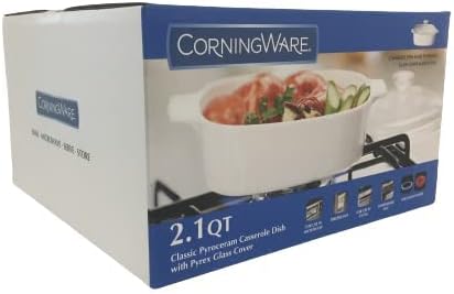 CorningWare Pyroceram Classic Casserole Dish with Glass Cover, White, Square, 2 Quart, 2 Liter (Medium)