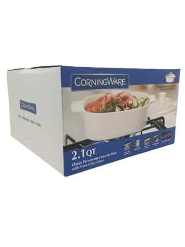 Corningware Pyroceram Classic Casserole Dish With Glass Cover, White, Square, 2 Quart, 2 Liter (Medium) #TOP1