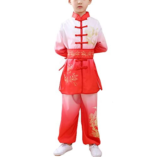 Kids Martial Arts Uniform Kung Fu Suit Taichi Performance Clothing Set with Belt for Boys Girls