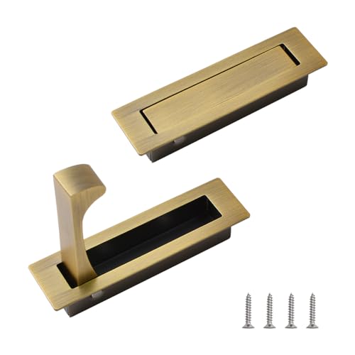 UFURMATE encastré porte de montage, 2PCS 304 poignée de porte de poche en acier inoxydable brossé matériel de porte de poche encastré porte de poche traction de bord de porte pour placard (Bronze)