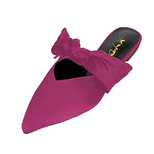 Xyd Women's Flats Mules Pointy Toe Dressy Satin Bows Slip On Single Strap Wedding Party Holidays Sandal Shoes Size 12 Magenta #TOP20