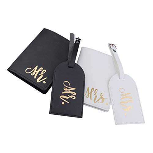 GANAZONO 2 Conjuntos de Casal Mr. Sra. Bagagem de Viagem Set PU Couro Capa de Passaporte Bagagem Tag