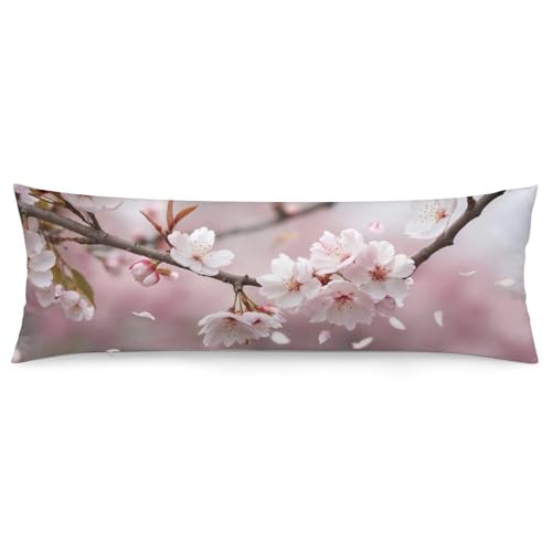 velumair Cherry Blossom Branches Body Pillow Cover 20x54 Inches Long Bed Decor Pillow Case Protector with Zipper Closure Body Pillowcase for Home Bedding
