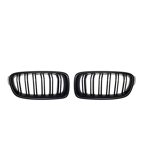 Rejilla delantera negra brillante for BMW Serie 3 F30 F31 F35 2012-2018, parrilla deportiva de doble línea de listones, Kindey Grills(Matte Black)