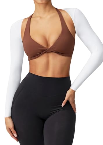 Coloquin Women Bolero Shrug Long Sleeve Open Front Workout Ballet Shrug Arm Sleeves White S